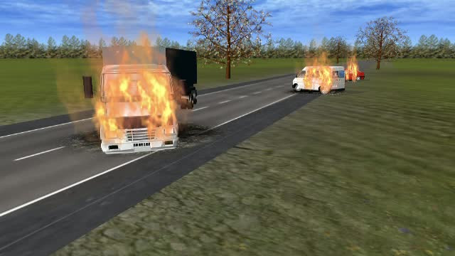 ANIMATIE GRAFICA. Momentul in care un TIR intra pe contrasens si loveste doua masini. Trei morti: un barbat a ars de viu