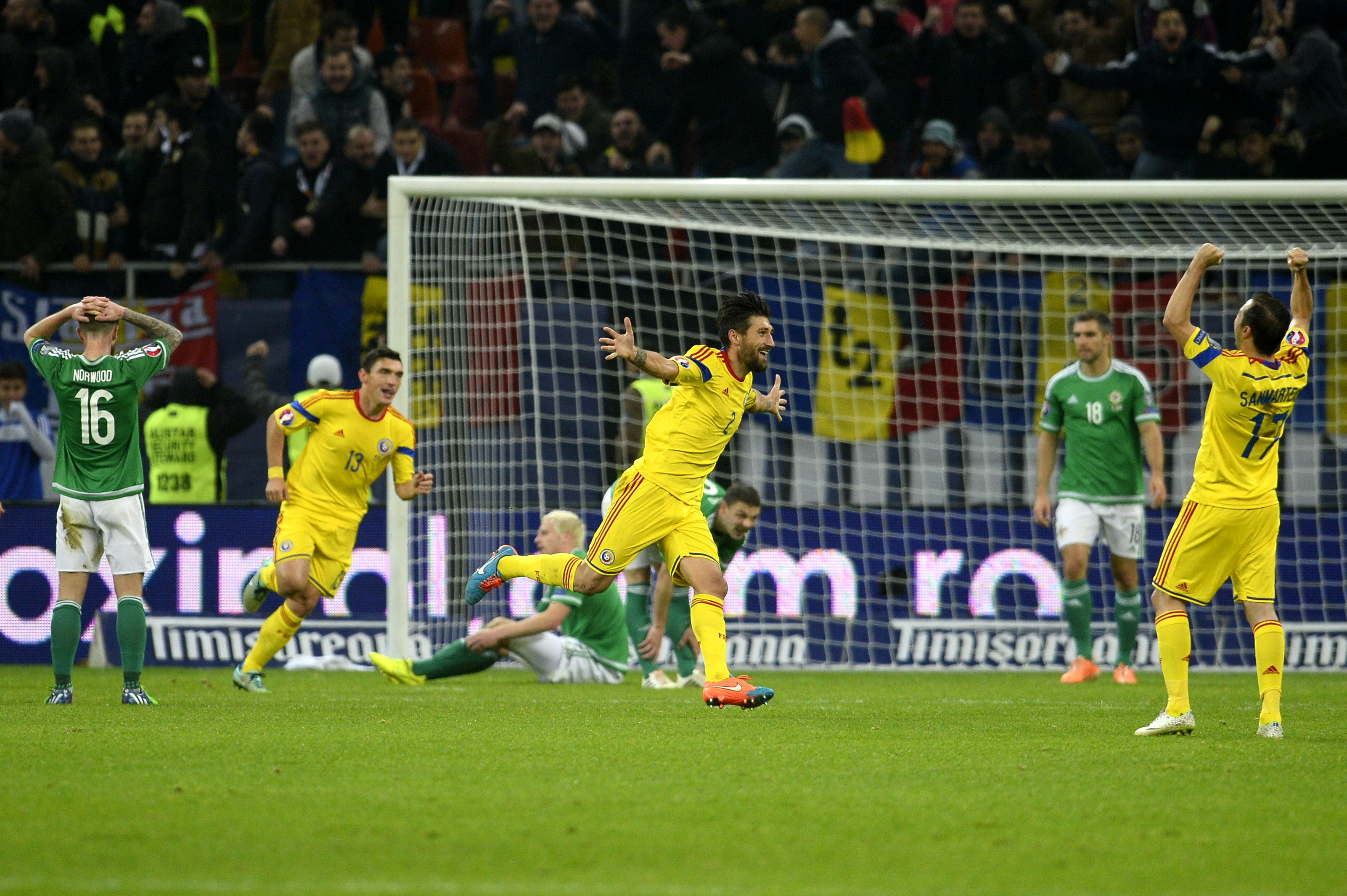 Romania a invins Irlanda de Nord cu 2-0, in cadrul calificarilor pentru Euro 2016. Tricolorii au devenit liderii Grupei F