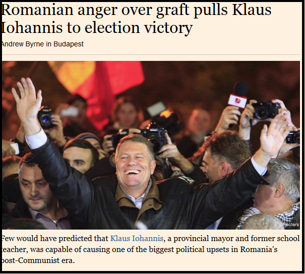 Analiza Financial Times: Furia romanilor fata de coruptie a condus la victoria lui Iohannis