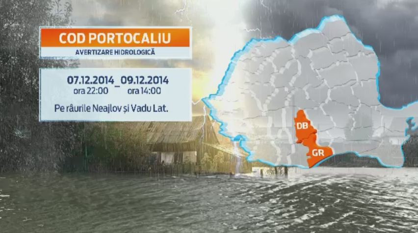 CODUL PORTOCALIU de inundatii, extins in zece judete, pana joi. Satul acoperit aproape in intregime de ape