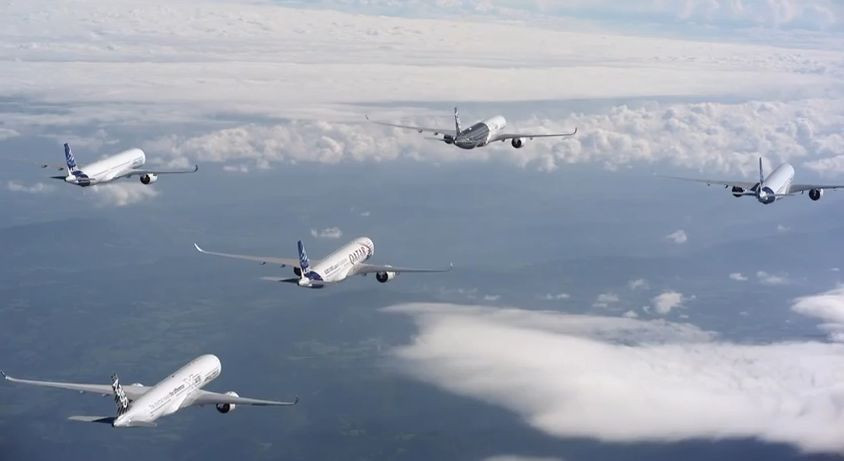 O acrobatie cum nu s-a mai vazut pana acum. 5 avioane Airbus de ultima generatie au facut cascadorii spectaculoase pe cer