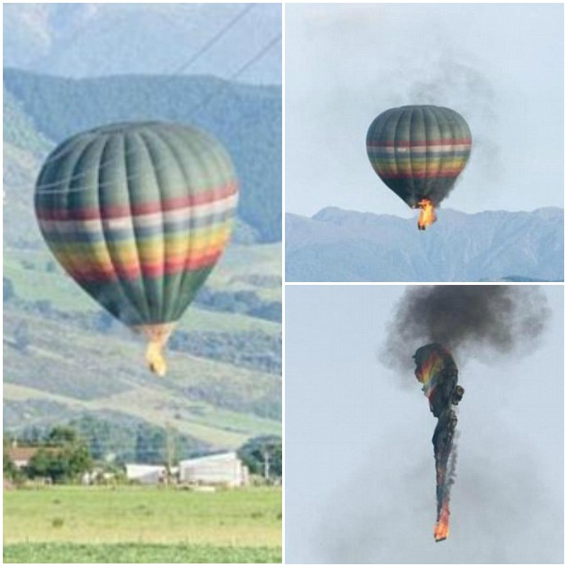 Momentul in care un balon cu aer cald loveste liniile de inalta tensiune si ia foc, 11 persoane murind. GALERIE FOTO