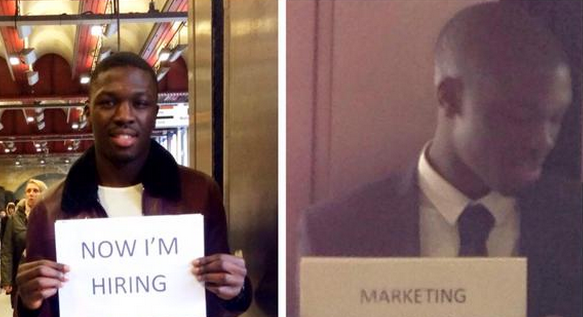 S-a pus in fata unei statii de metrou cu o pancarta: "Caut slujba". Cateva luni mai tarziu, s-a intors cu un alt mesaj: FOTO