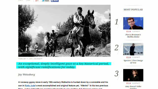 "Aferim", laudat in presa internationala. Filmul nominalizat la Ursul de Aur e comparat cu "12 ani de sclavie"