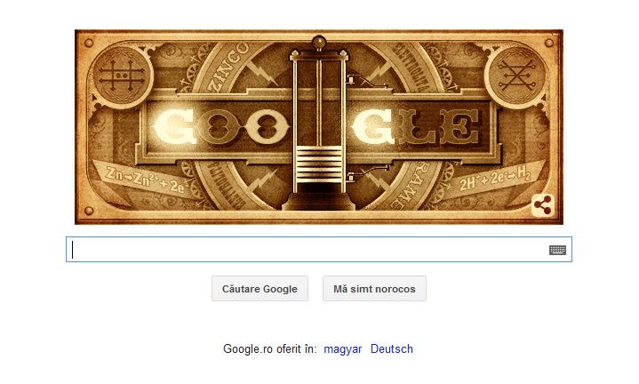 ALESSANDRO VOLTA. Google marcheaza implinirea a 270 de ani de la nasterea lui Alessandro Volta, printr-un logo special