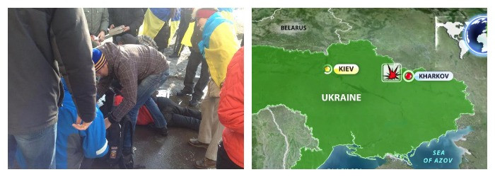 Criza in Ucraina. Atentat la Harkov in timpul unui mars de comemorare a Maidanului. Atacul a fost filmat de un trecator