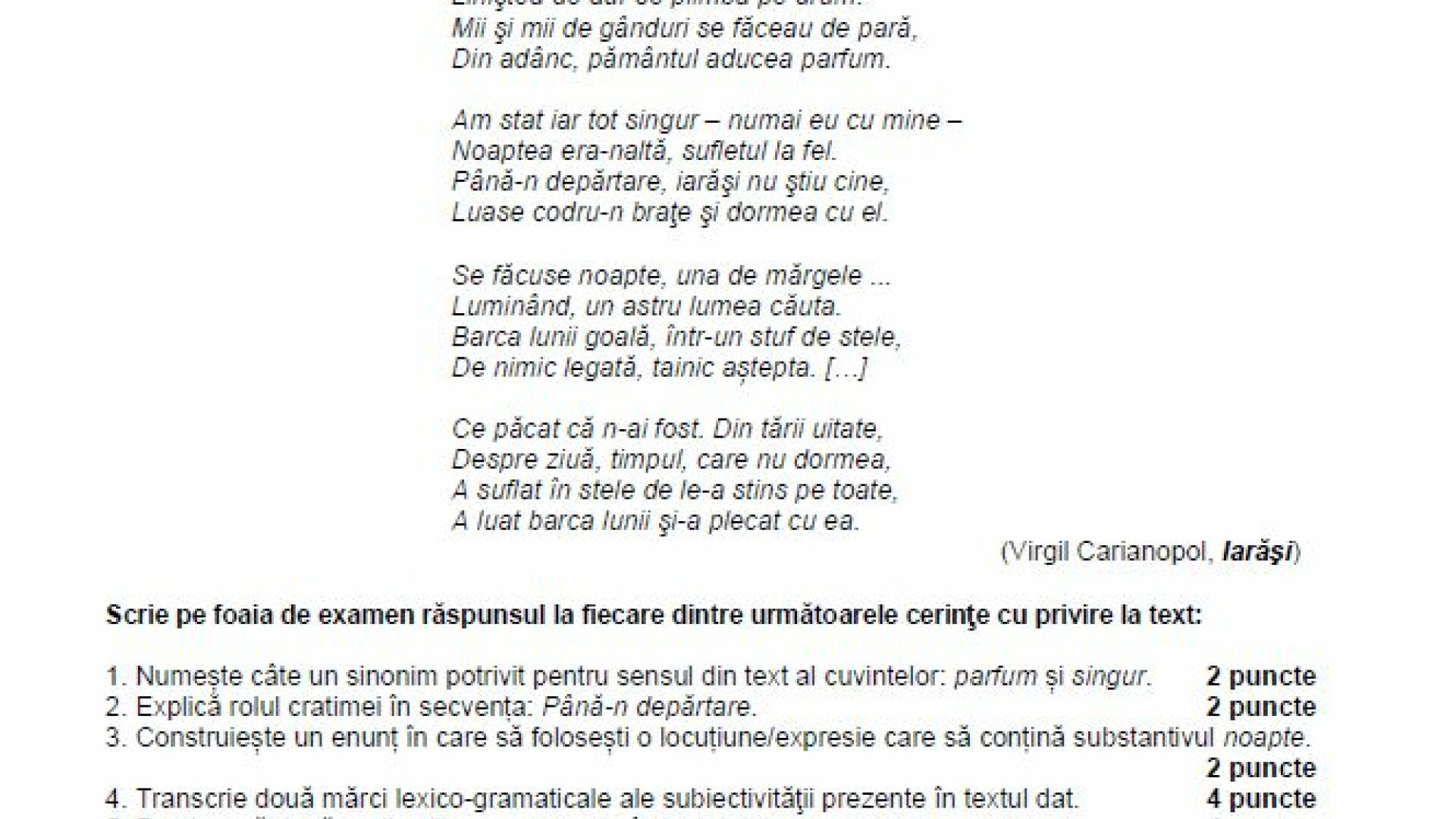 bac, model de subiect romana