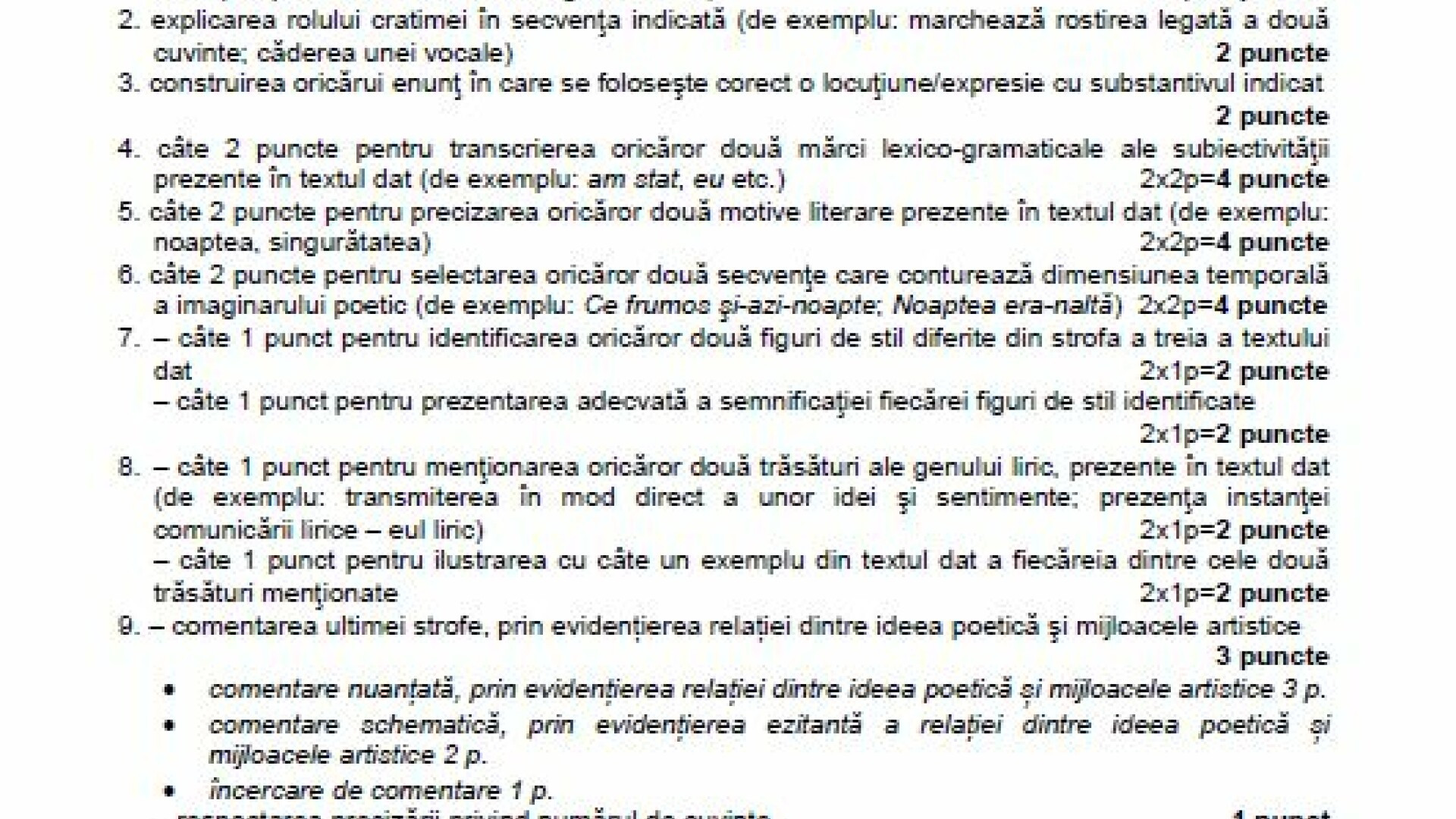 bac, model de subiect romana