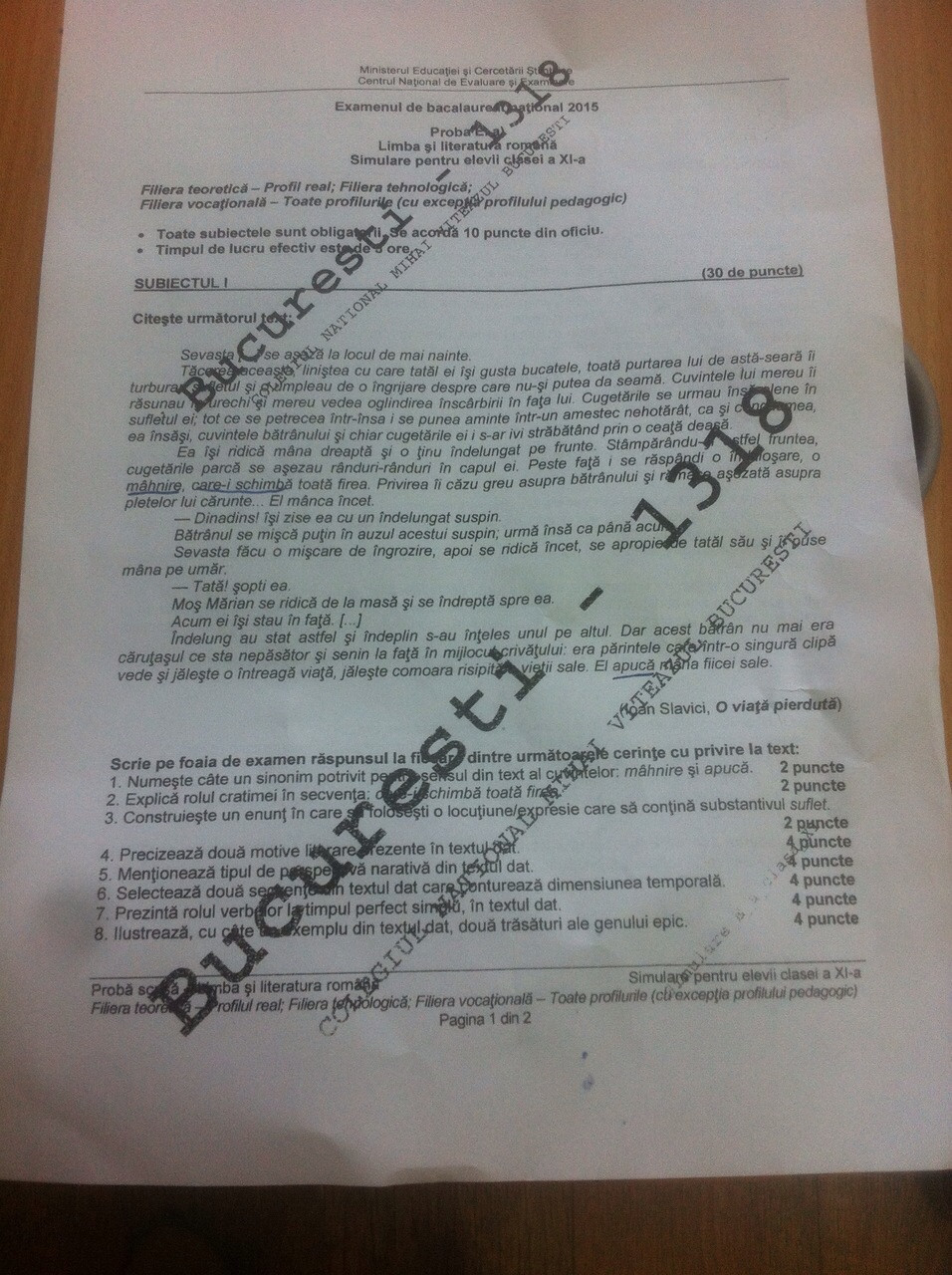 bac 2015, subiecte real clasa 11