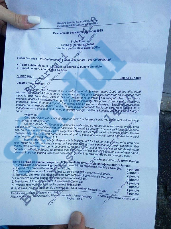 bac 2015, subiecte uman clasa 12