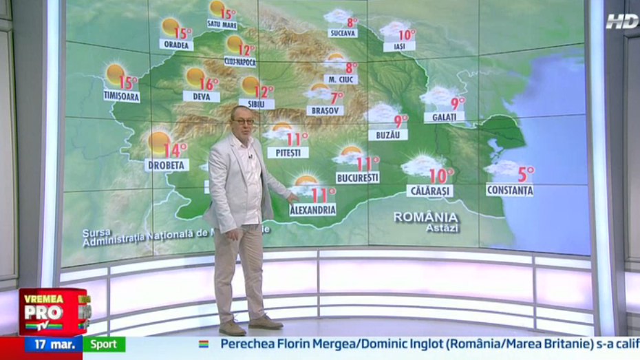 Vreme calda, cu cer senin si temperaturi de pana la 17 grade Celsius. Regiunile in care se intorc ploile in aceasta noapte