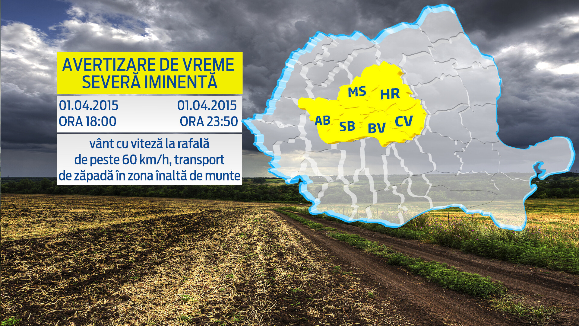 Romania incepe luna aprilie cu un COD GALBEN de vant puternic. Zonele in care rafalele vor ajunge si la 90 km/h
