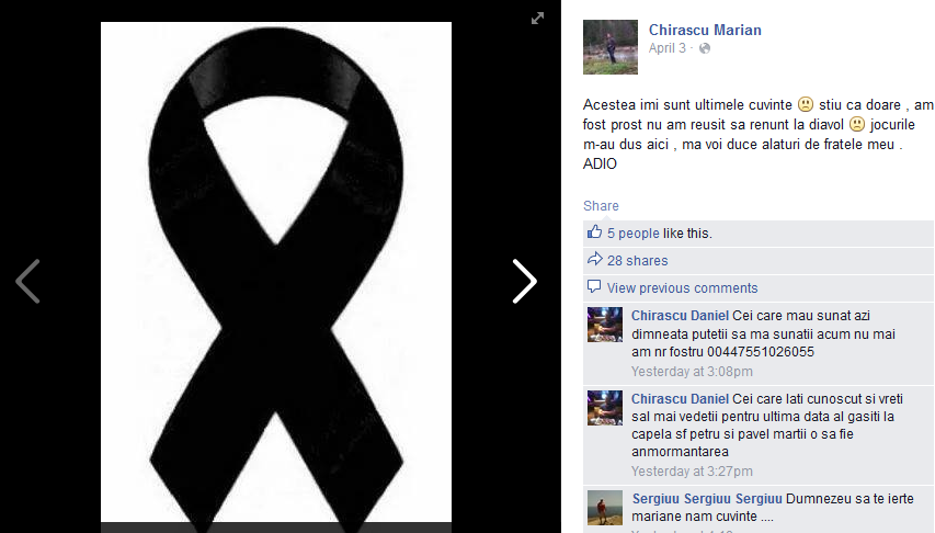 Si-a anuntat sinuciderea pe Facebook la o saptamana dupa ce fratele sau si-a luat zilele. "Am fost un prost"