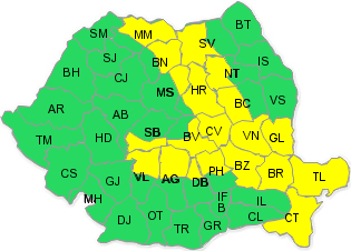 COD GALBEN de ploi, ninsori si vant puternic in jumatate de tara, pana marti seara. HARTA zonelor afectate