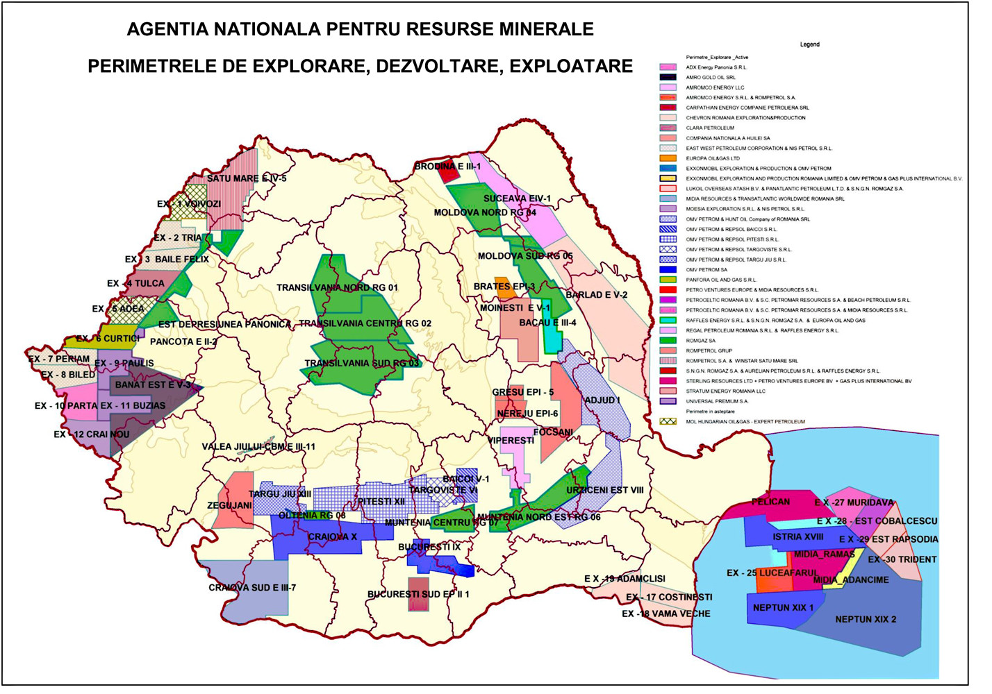 harta peimetrelor de exploatare a resurselor minerale FOTO: ANRE