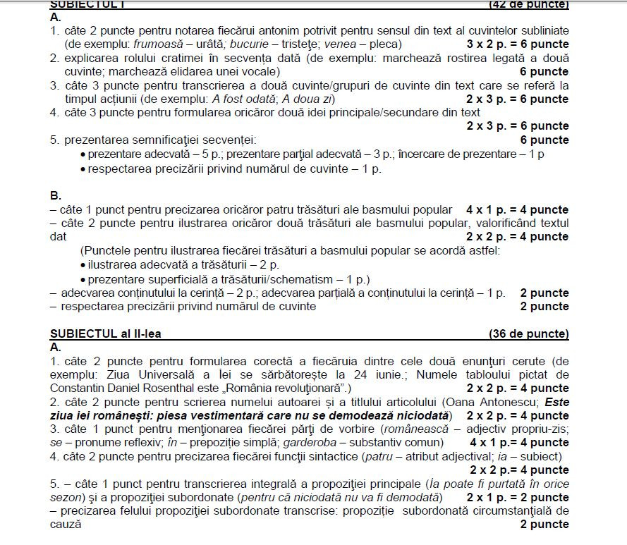 barem evaluare nationala 2015 limba romana