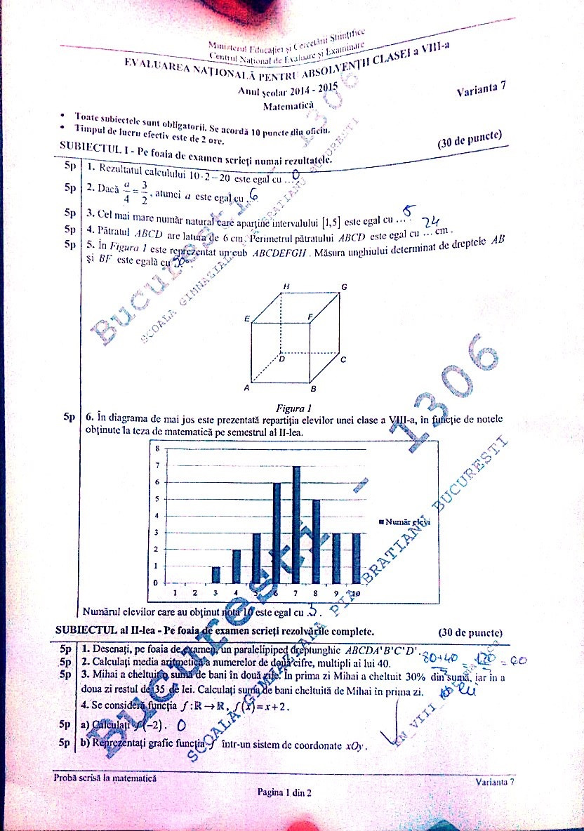 subiecte mate evaluare nationala
