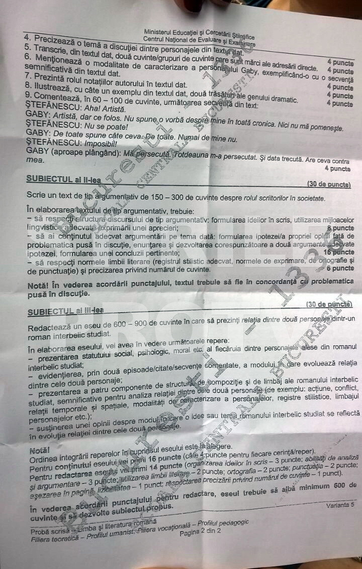 Bacalaureat romana, uman, 2, stiri