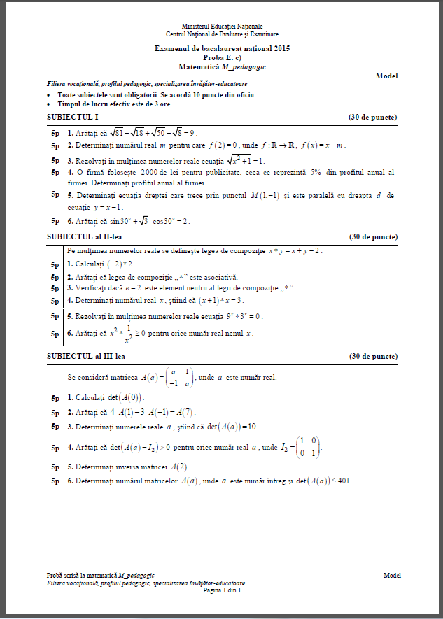 model subiect mate profil pedagogic