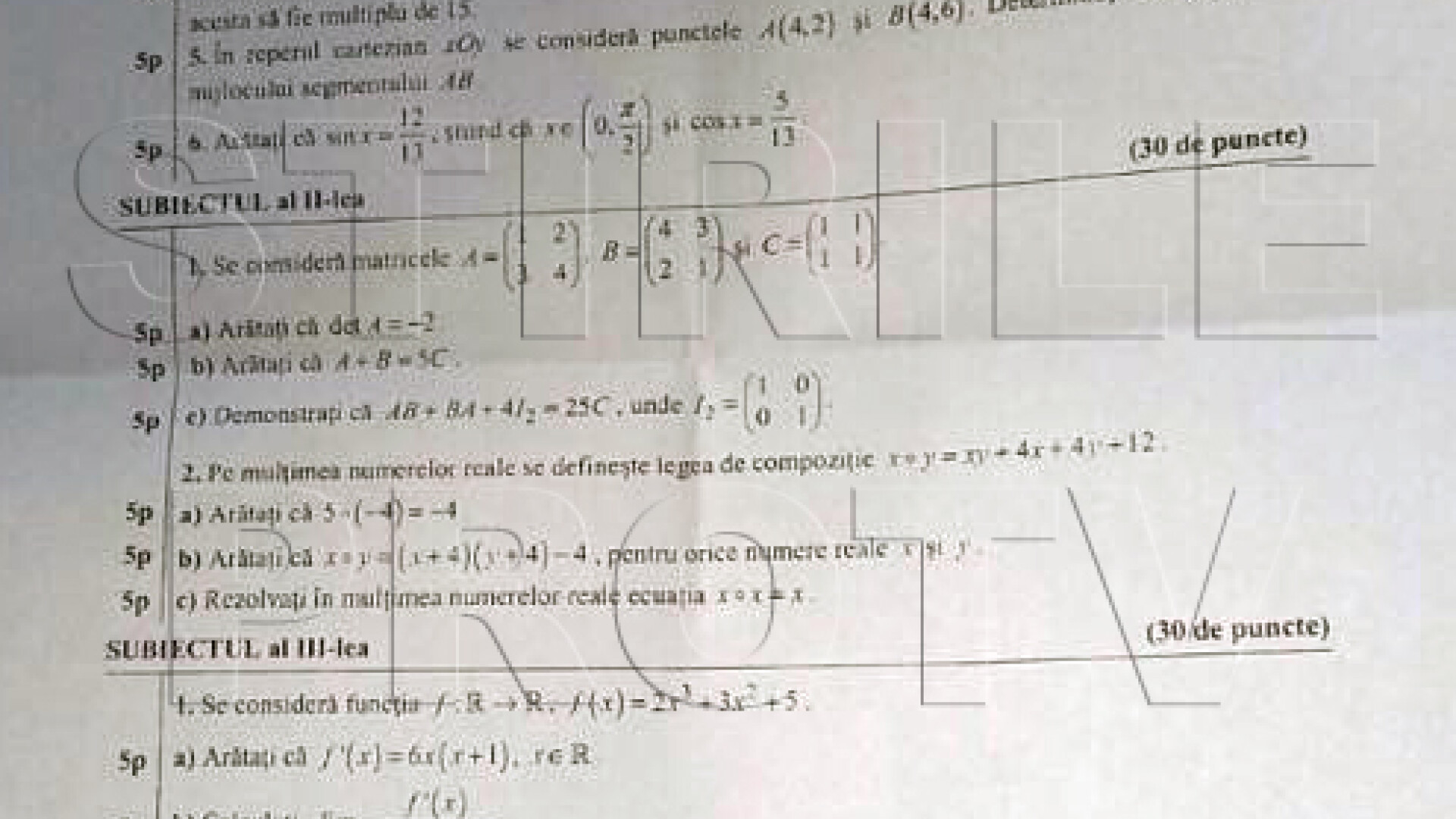 Subiecte MATEMATICA