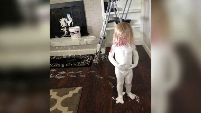 Ce se intampla cand o fetita cu chef de joaca gaseste o galeata cu vopsea. Imaginea care a devenit viral pe internet