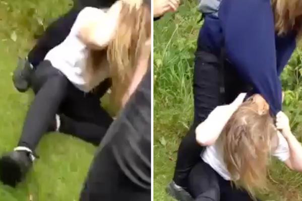 Imagini incredibile, filmate in curtea unei scoli. Eleva de 12 ani, batuta cu brutalitate de colege din cauza tenisilor ei