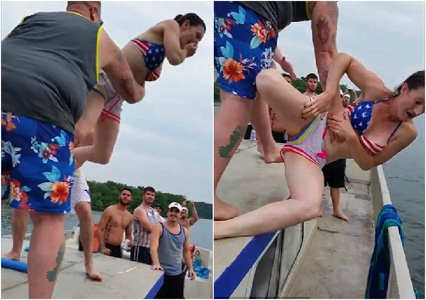 Ce se intampla cand acest barbat incearca sa isi arunce iubita in apa. Imaginile au ajuns virale VIDEO