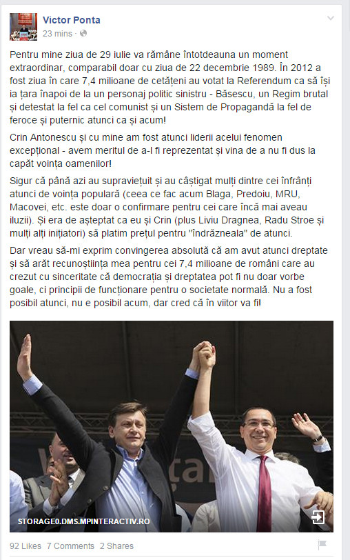 postarea lui Ponta despre referendum
