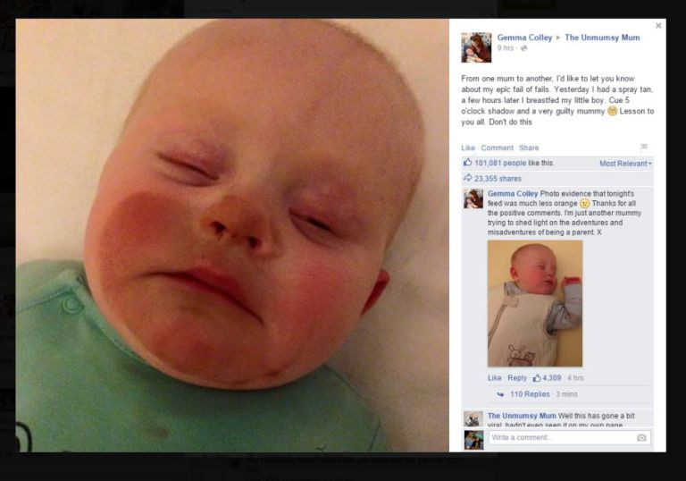 Surpriza de care a avut parte o mama care si-a alaptat bebelusul imediat dupa ce a folosit un autobronzant