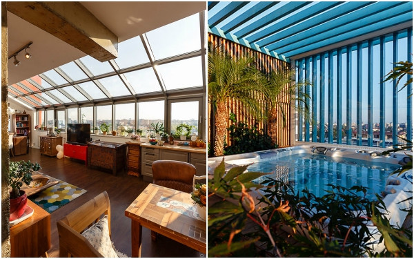 "Acasa la Costin". Apartamentul cu un intreg perete doar din geamuri, dar si cu jacuzzi pe terasa a devenit viral pe Facebook