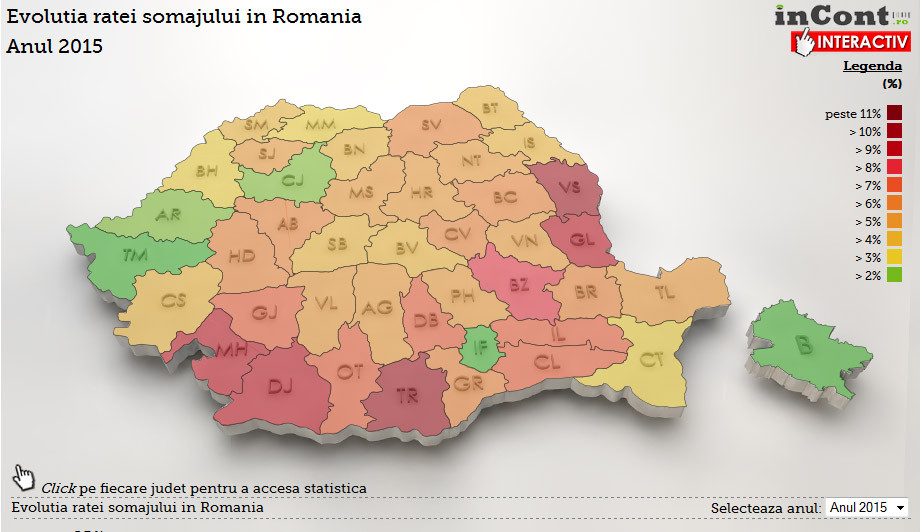 INFOGRAFIC INTERACTIV. Judetele cu cea mai scazuta rata a somajului in 2018: Bucurestiul, pe 3. Codasele clasamentului