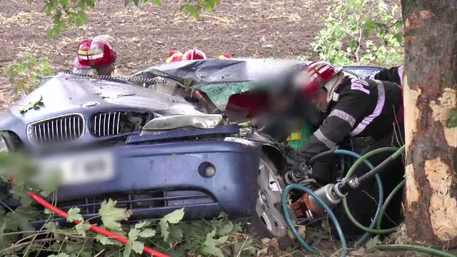 Doua fetite, de 3 si 7 ani, au ajuns la spital, dupa ce tatal a pierdut controlul si a intrat cu masina in copac