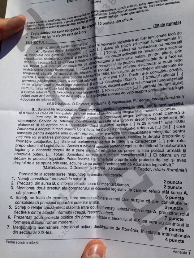 subiecte bac istorie toamna