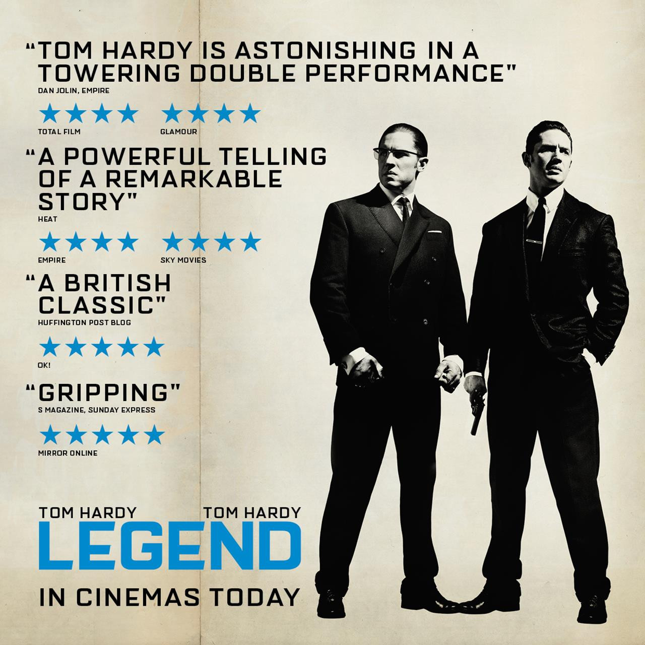 Afisul filmului Legend, cu Tom Hardy, a provocat nemultumirea celor de la The Guardian. "Uitati-va intre urechile lor"