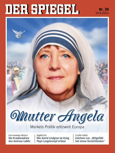 Angela Merkel, comparata cu Maica Tereza pe coperta ultimului numar din "Spiegel". "E mama creditorilor si a musulmanilor"