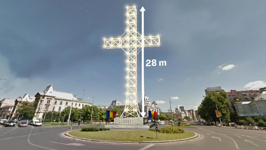 Crucea din centrul Capitalei ar urma sa fie "cat monumentul lui Lenin". Initiatorul proiectului explica cum va lumina