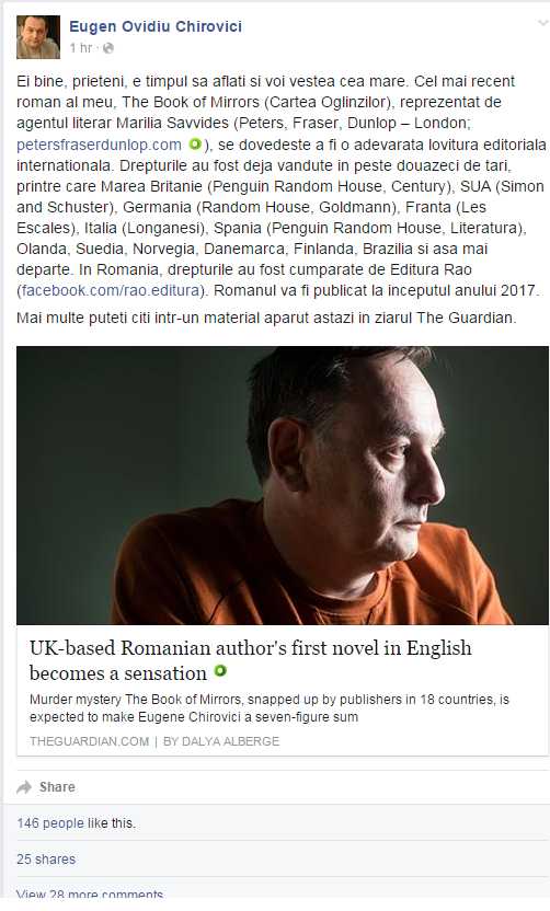 The Guardian: Prima carte scrisa in limba engleza de un roman este pe cale sa devina un mare succes