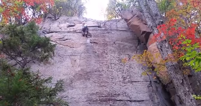 Momentul in care un alpinist cade in gol, de pe o stanca. Ce se intampla cu barbatul in cateva secunde.VIDEO