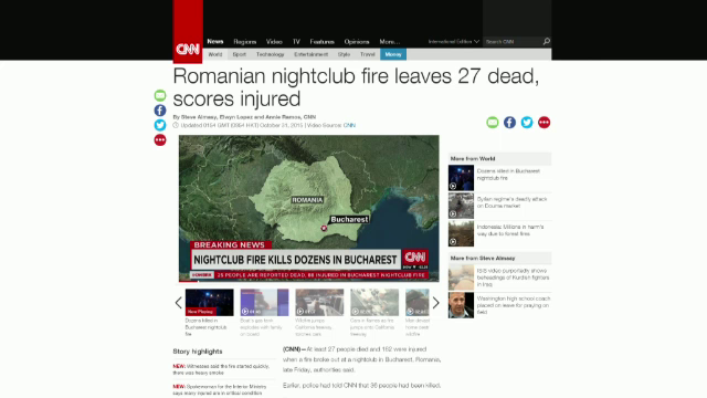 Incendiul din Colectiv, pe prima pagina a presei internationale. CBS a deschis jurnalul de dimineata cu tragedia din Romania