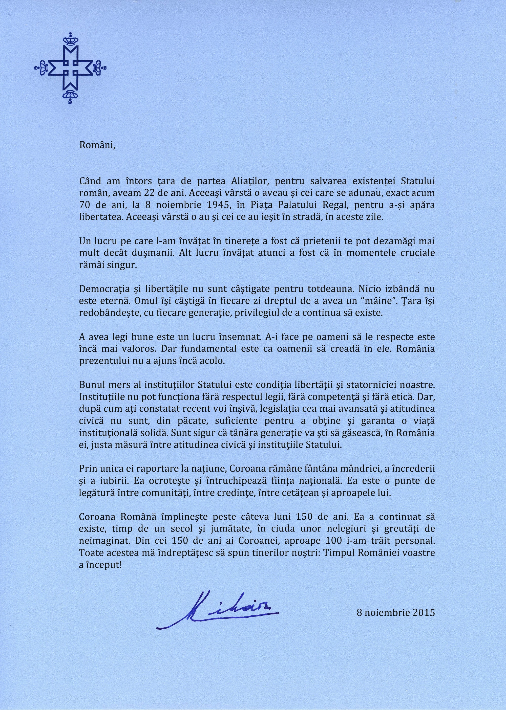 mesajul Regelui Mihai