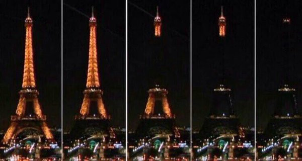Luminile turnului Eiffel, oprite in memoria victimelor. Culorile Frantei au aparut insa pe toate marile cladiri ale lumii