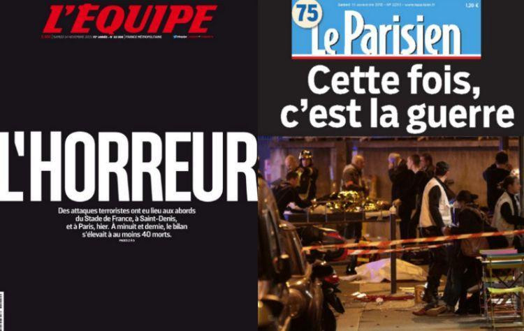 "De data asta, e razboi" si "Carnagiu la Paris". Atentatele de la Paris, pe prima pagina a presei franceze si internationale