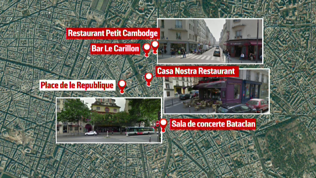 Harta atacurilor care au schimbat Franta. Cele sase puncte cheie in care au lovit teroristii kamikaze