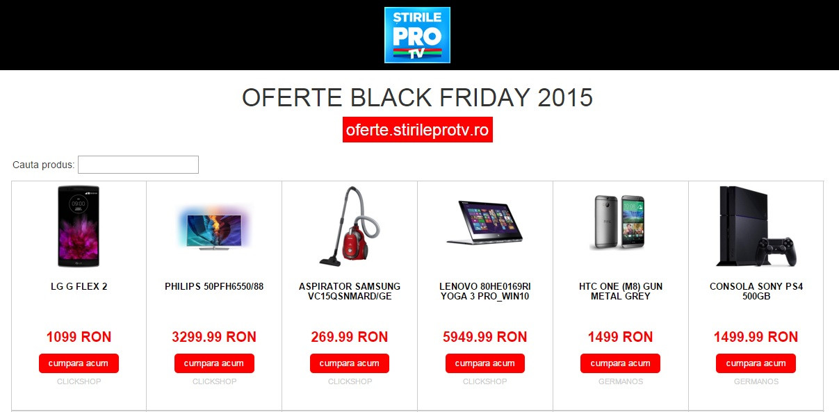 OFERTE BLACK FRIDAY 2015. Mii de produse, de la toate marile magazine, actualizate la fiecare ora. Vezi acum reducerile