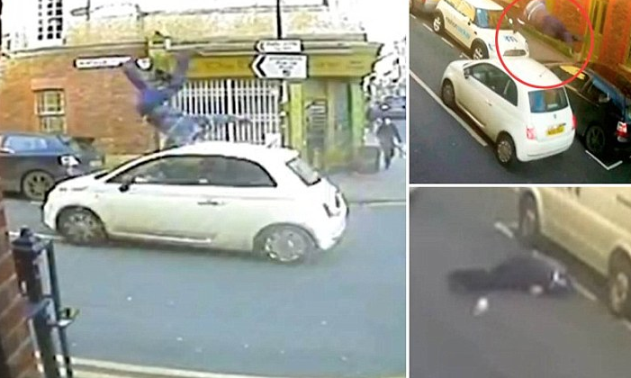 Accident cumplit, surprins de camere: un barbat a fost lovit in plin si azvarlit cativa metri mai incolo, dar a supravietuit