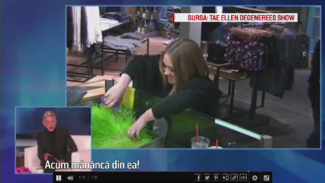 Adele a taiat iarba dintr-un ghiveci si a mancat-o. Farsa pusa la cale de cantareata si Ellen DeGeneres