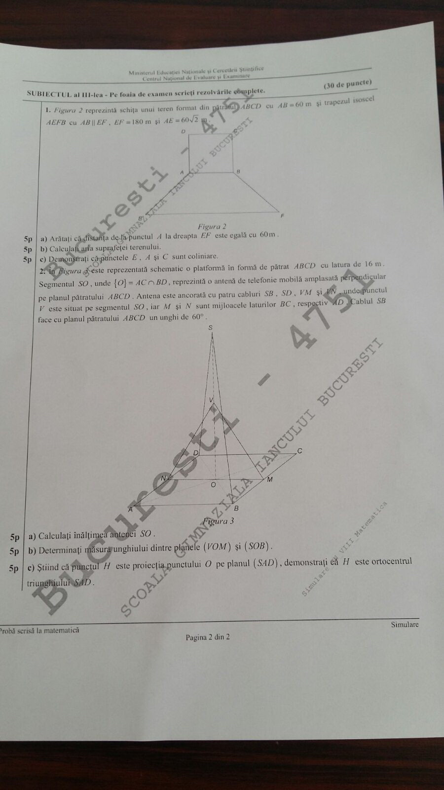 subiecte simulare evaluare nationala VIII, matematica
