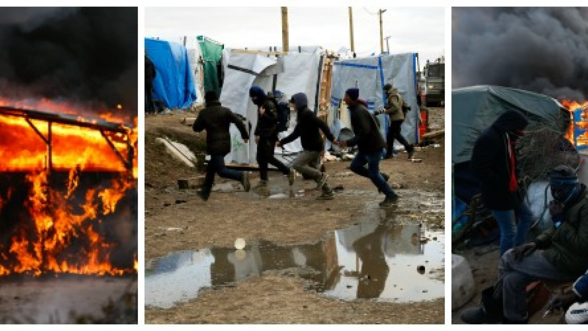 Ciocniri violente in "Jungla" din Calais. Imigrantii au aruncat cu pietre in politie si au dat foc la adaposturi