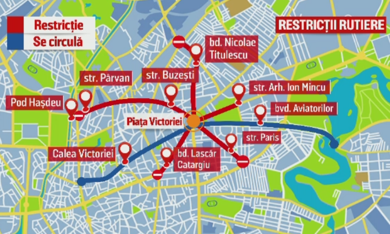 Restrictii de trafic miercuri in Capitala, pentru doua mitinguri. Zonele unde circulatia va fi oprita
