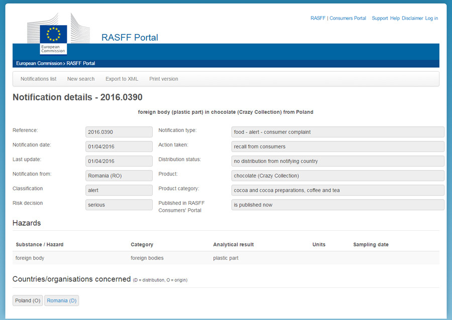 Alerta alimentara europeana, lansata de Romania. Ciocolata in care s-ar fi gasit o bucata de plastic